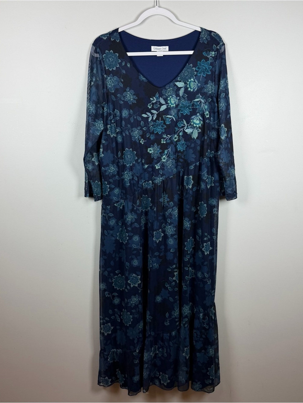 Coldwater Creek Blue Floral Embroidery Mesh Overlay Formal Evening Dress Large